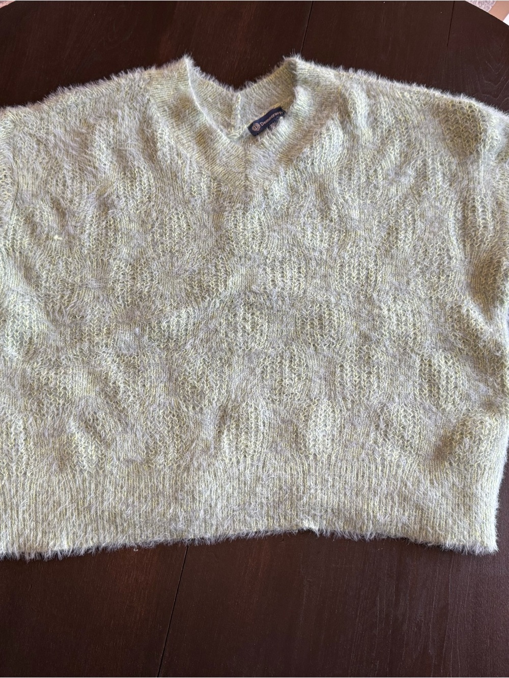Democracy Light Sage Fuzzy V-Neck Sweater